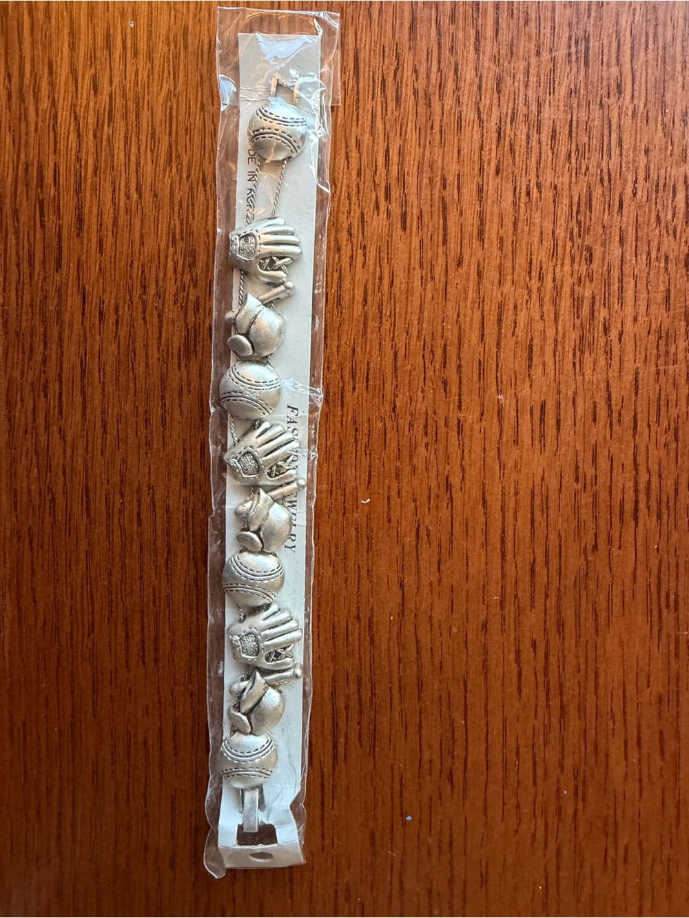 Baseball themed silver bracelet